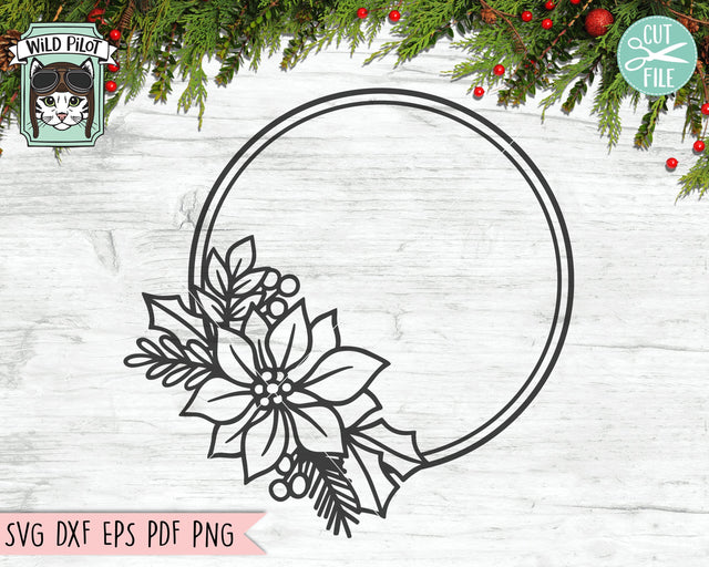 Poinsettia Frame svg file, Christmas svg, Christmas Wreath cut file, Christmas Monogram Frame svg, Poinsettia Wreath svg, Round Frame svg SVG Wild Pilot 
