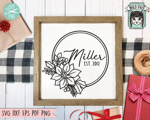 Poinsettia Frame svg file, Christmas svg, Christmas Wreath cut file, Christmas Monogram Frame svg, Poinsettia Wreath svg, Round Frame svg SVG Wild Pilot 