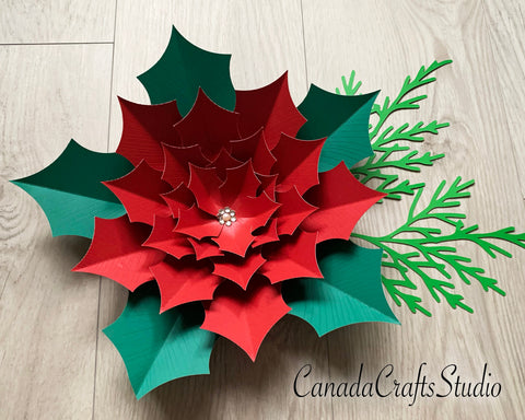 Poinsettia Giant Paper Flower 3 + leaf SVG CanadaCraftsStudio 