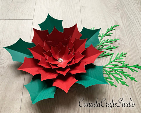 Poinsettia Giant Paper Flower 3 + leaf SVG CanadaCraftsStudio 