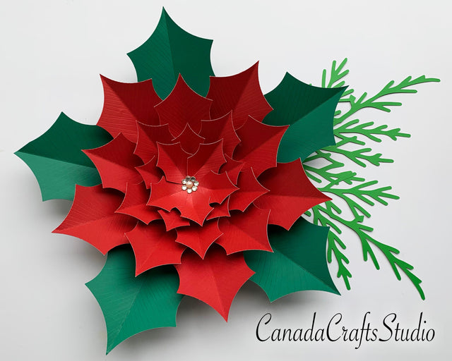 Poinsettia Giant Paper Flower 3 + leaf SVG CanadaCraftsStudio 