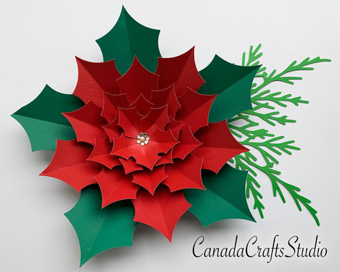 Poinsettia Giant Paper Flower 3 + leaf SVG CanadaCraftsStudio 