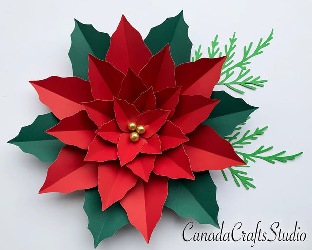 Poinsettia Giant Paper Flower + leaf SVG CanadaCraftsStudio 