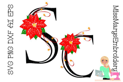 Poinsettia Letters SVG MissMarysEmbroidery