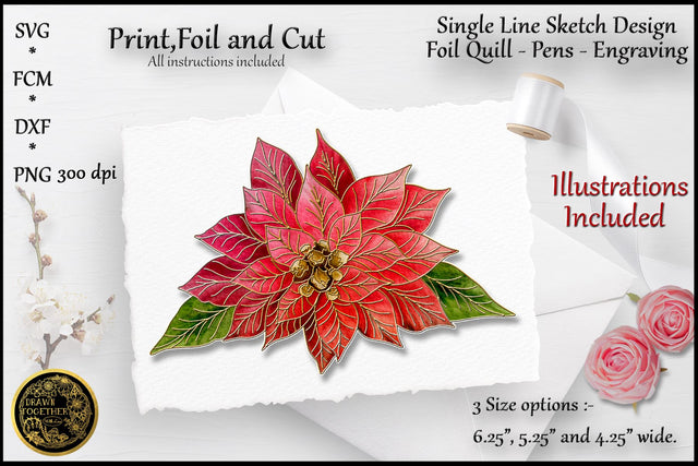 Poinsettia - Print, Foil n Cut - Single line Sketch SVG DrawnTogether with love 