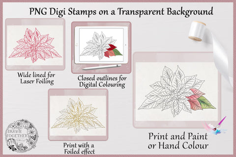 Poinsettia - Single line for Foil Quill | Digi Stamps | Duo set Sketch DESIGN DrawnTogether with love 