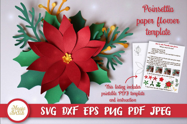 Poinsettia SVG | 3D Christmas Flower | SVG cut file 3D Paper MagicArtLab 