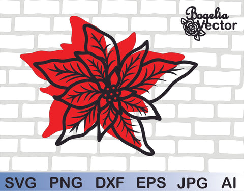 Poinsettia Svg file, Poinsettia Cut file, Christmas svg, Floral Christmas Vector, Christmas Flower, Flowers, Christmas Ornament Silhouette SVG BogeliaVector 