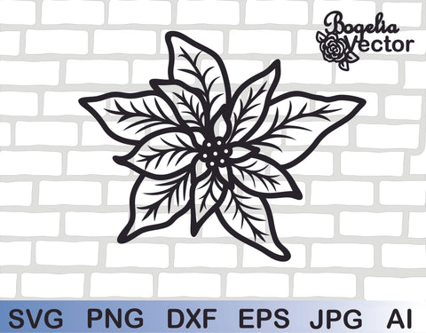 Poinsettia Svg file, Poinsettia Cut file, Christmas svg, Floral Christmas Vector, Christmas Flower, Flowers, Christmas Ornament Silhouette SVG BogeliaVector 