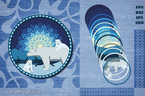 Polar bear mandala svg Layered polar bear family Mama bear 3D Paper LanaMagDigital 