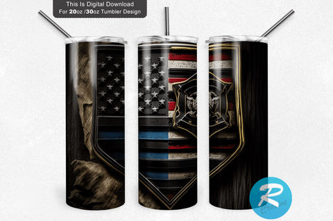 Police And Firefighter American 20 oz / 30 oz Tumbler PNG Sublimation Regulrcrative 