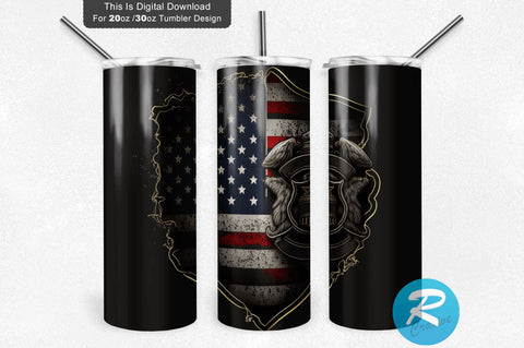 Police And Firefighter American Flag Badge Usa 20 oz / 30 oz Tumbler PNG Sublimation Regulrcrative 
