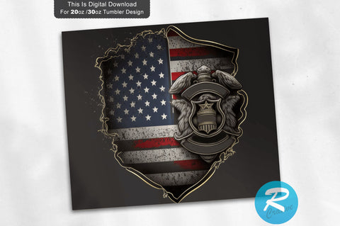 Police And Firefighter American Flag Badge Usa 20 oz / 30 oz Tumbler PNG Sublimation Regulrcrative 
