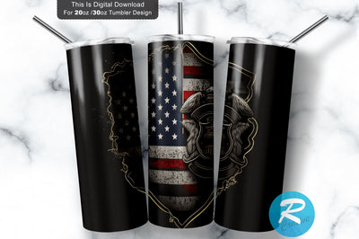 Police And Firefighter American Flag Badge Usa 20 oz / 30 oz Tumbler PNG Sublimation Regulrcrative 