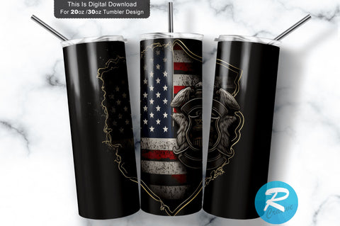 Police And Firefighter American Flag Badge Usa 20 oz / 30 oz Tumbler PNG Sublimation Regulrcrative 