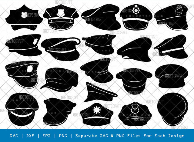 Police Cap SVG, Cap Silhouette, Police Svg, Police Badge Svg, Police Officer Svg, Police Uniform Svg, Police Hat Svg, Cap Svg, Cap Bundle, SVG ETC Craft 