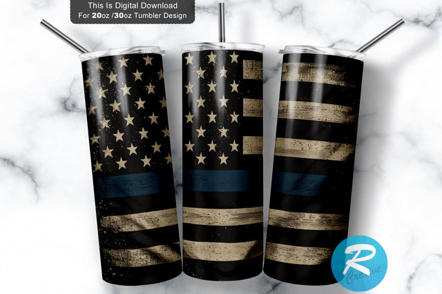 Police Flag Rustic American 20 oz / 30 oz Tumbler PNG Sublimation Regulrcrative 