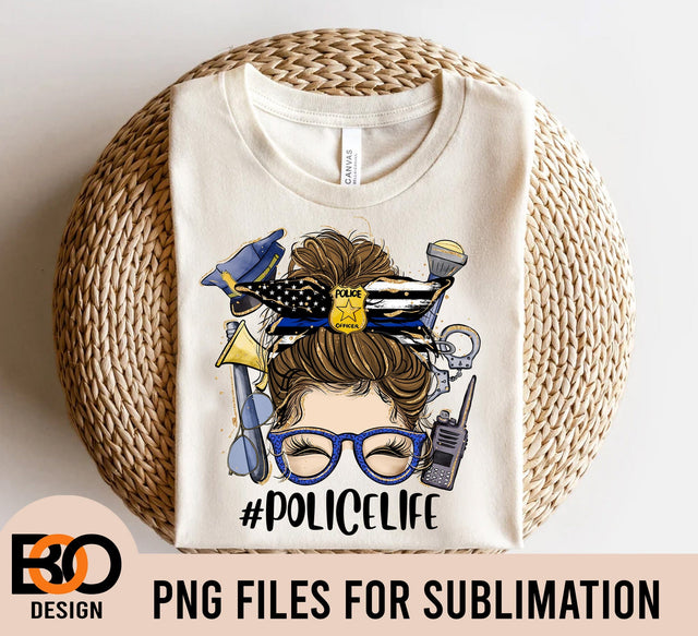 Police Life Messy Bun Sublimation PNG, Momlife png, Messy Bun Png, Police Messy Bun Clipart, Messy Bun Sublimation Sublimation BOO-design 