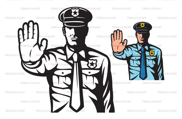 Police officer gesturing stop sign SVG TribaliumArtSF 
