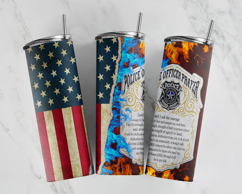 Police Officer Prayer American Flag, Father's Day Gift, Sublimation Wrap Designs 20 oz Skinny Tumbler Templates. Sublimation CaldwellArt 