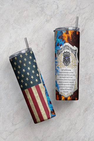 Police Officer Prayer American Flag, Father's Day Gift, Sublimation Wrap Designs 20 oz Skinny Tumbler Templates. Sublimation CaldwellArt 