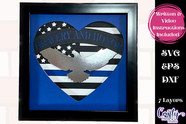 Police Officer Svg Shadow Box, 3D Layered Thin Blue Line Svg SVG Crafty Mama Studios 