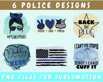 Police Sublimation Designs Bundle, 6 Police Quotes PNG Files, Police Wife PNG, Daddy Is My Hero PNG, I Can't Fix Stupid But I Can Cuff It PNG Sublimation HappyDesignStudio 