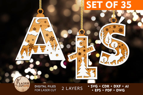 POLISH LETTERS Christmas Decorations Laser Cut Ornament, Multilayer Laser Cut Files, Mandala, Sign SVG, 3D Designs, Mini Design Bundles SVG LaserCutano 