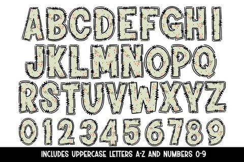 Polka Dot Floral Hand Drawn Doodle Letters Alphabet PNG Set Sublimation BijouBay 