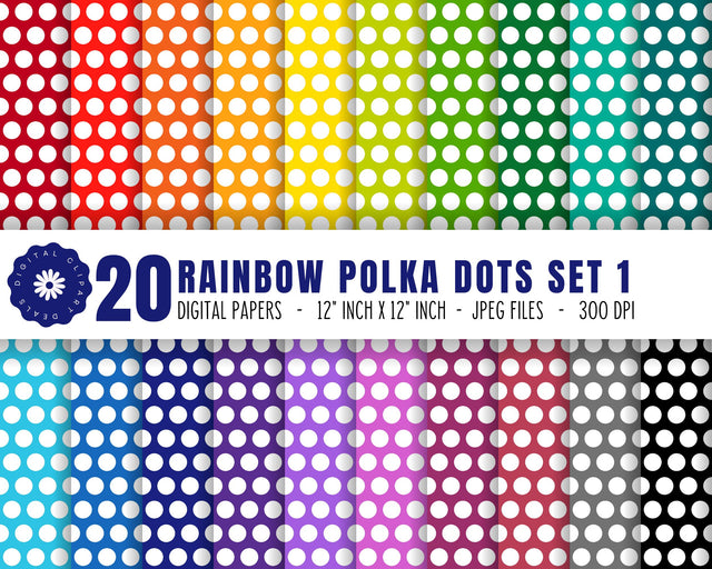 Polka Dots Digital Paper Pack Set 1 - Rainbow Polka Dots Patterned Papers Digital Pattern Digital Clipart Deals 