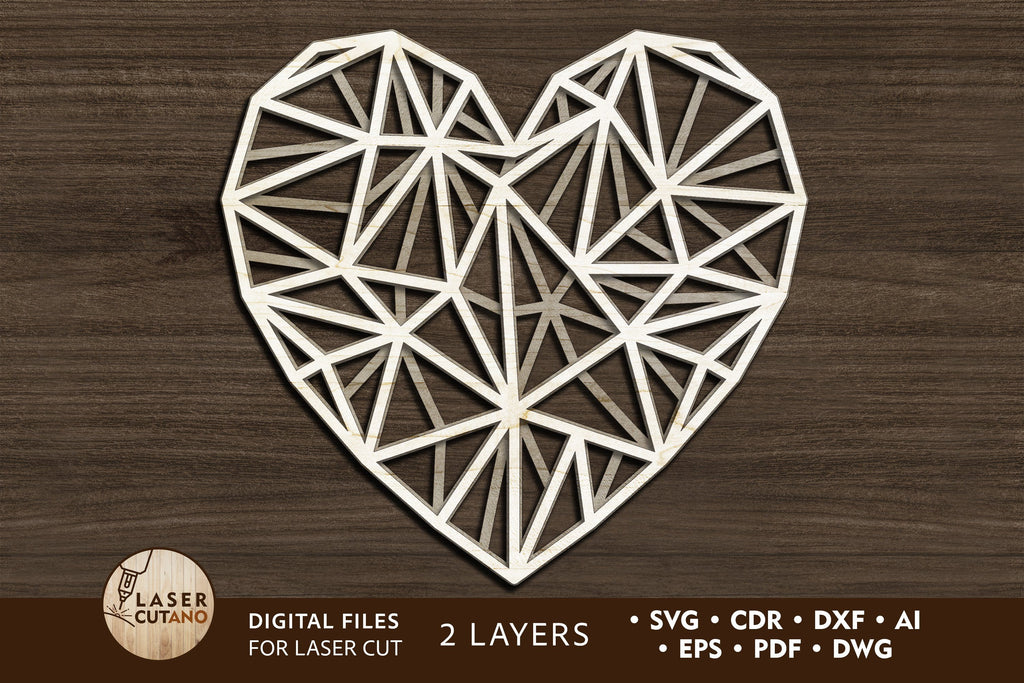 Polygonal Heart - Multilayer Laser Cut Files, Mandala, 3D Design - So ...