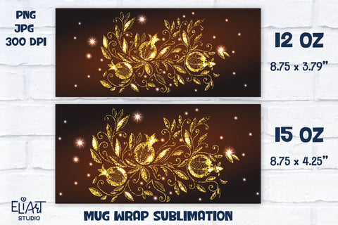 Pomegranate PNG Mug Wrap, Rosh Hashanah Mug Sublimation, Rosh Hashanah Table Decor. Sublimation Elinorka 