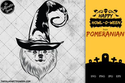 Pomeranian dog svg portrait clipart vector graphic art Witch hat Halloween dog Cricut cut file cuttable design SVG Loveleen Kaur 