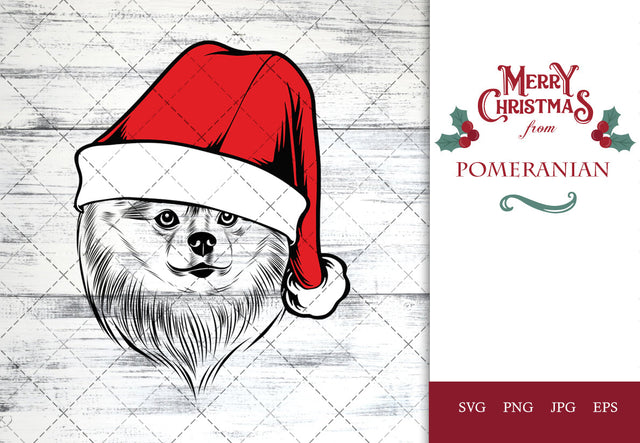 Pomeranian dog svg portrait clipart vector graphic art Xmas hat Christmas dog Cricut cut file cuttable design SVG Loveleen Kaur 