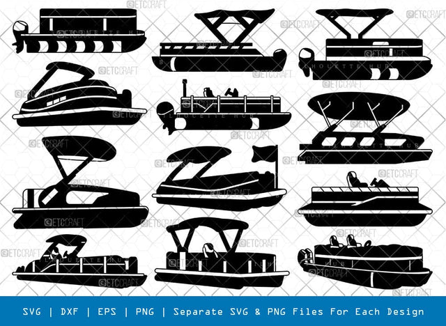 Pontoon Boat Silhouette, Pontoon Boat SVG, Boat Svg, Water Vehicle Svg, River Boat Svg, Pontoon Boat Bundle, SB00864 SVG ETC Craft 