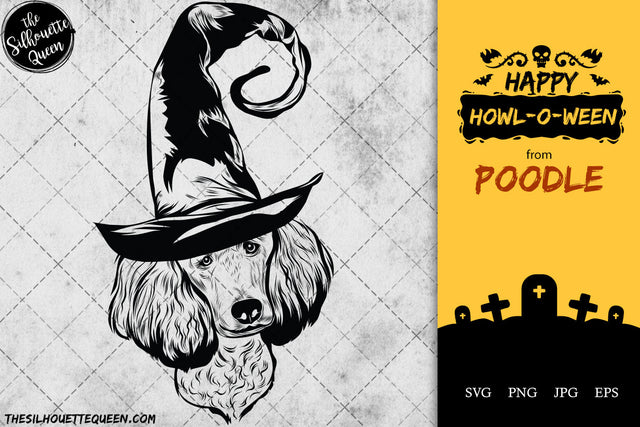 Poodle dog svg portrait clipart vector graphic art Witch hat Halloween dog Cricut cut file cuttable design SVG Loveleen Kaur 
