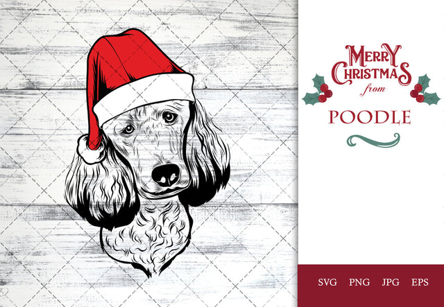 Poodle dog svg portrait clipart vector graphic art Xmas hat Christmas dog Cricut cut file cuttable design SVG Loveleen Kaur 