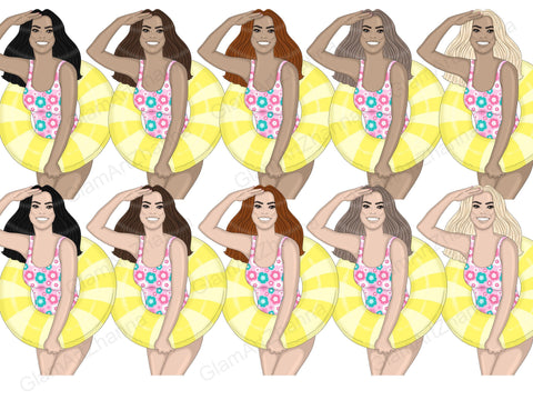 Pool Girl Clipart | Beach Woman Illustration Sketch DESIGN GlamArtZhanna 