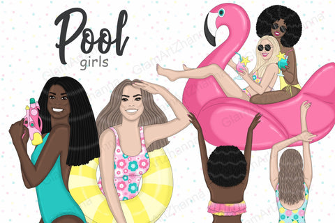 Pool Girl Clipart | Beach Woman Illustration Sketch DESIGN GlamArtZhanna 