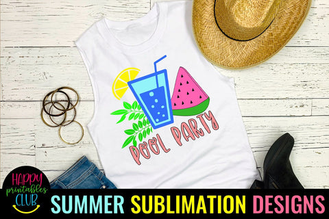 Pool Party Summer Sublimation- Beach Sublimation PNG Sublimation Happy Printables Club 