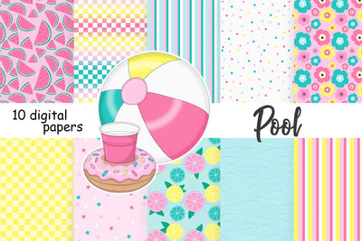 Pool Pattern | Tropical Fruits Digital Paper Digital Pattern GlamArtZhanna 