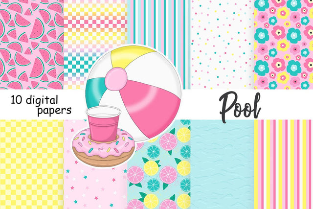 Pool Pattern | Tropical Fruits Digital Paper Digital Pattern GlamArtZhanna 