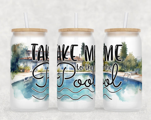 Pool Quotes Libbey Glass Can Wraps, 16oz Glass Can Sublimation Designs, Pool Vibes Glass Can PNG Files Sublimation HappyDesignStudio 