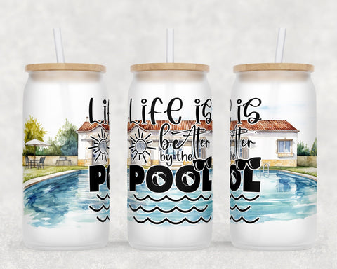 Pool Quotes Libbey Glass Can Wraps, 16oz Glass Can Sublimation Designs, Pool Vibes Glass Can PNG Files Sublimation HappyDesignStudio 