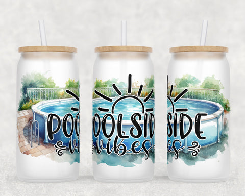 Pool Quotes Libbey Glass Can Wraps, 16oz Glass Can Sublimation Designs, Pool Vibes Glass Can PNG Files Sublimation HappyDesignStudio 