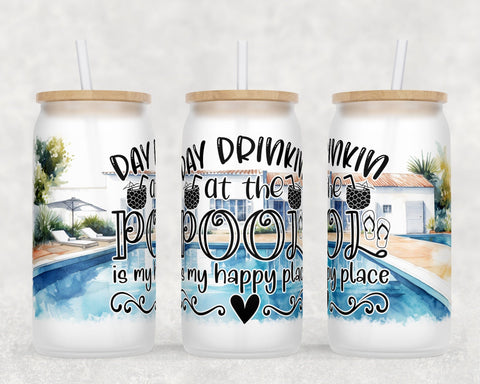 Pool Quotes Libbey Glass Can Wraps, 16oz Glass Can Sublimation Designs, Pool Vibes Glass Can PNG Files Sublimation HappyDesignStudio 