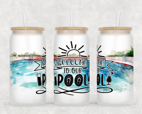 Pool Quotes Libbey Glass Can Wraps, 16oz Glass Can Sublimation Designs, Pool Vibes Glass Can PNG Files Sublimation HappyDesignStudio 