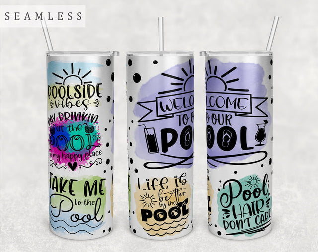 Pool Quotes Tumbler Wrap, 20 Oz Skinny Tumbler Sublimation Design, Seamless Pool Sayings Tumbler PNG Sublimation HappyDesignStudio 