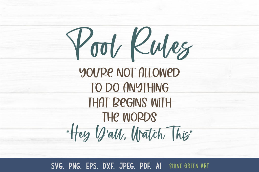 Pool Rules Sign | Pool Sign SVG for Summer - So Fontsy