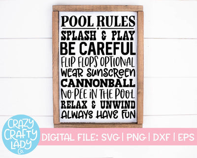 Pool Rules | Wood Sign SVG Cut File SVG Crazy Crafty Lady Co. 
